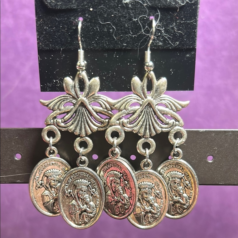 Silver Saints Medallion Elegant Earrings